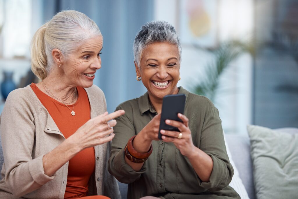 senior females with mobile connectivity