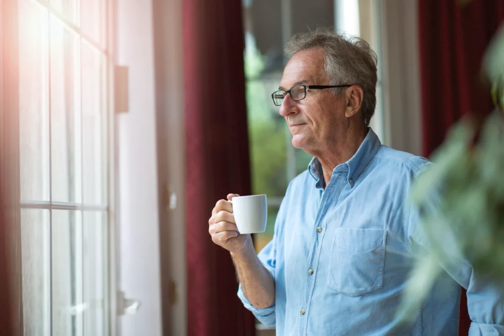 man drinking coffee